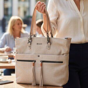 Sherpani Beige Canvas Shoulder Bag Travel Everyday Tote